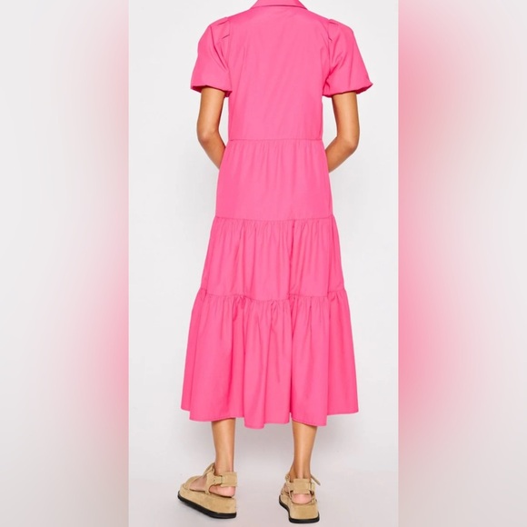 NWT [Brochu Walker] Havana Short-Sleeved Button-Up Dress Hot Pink Women’s Small - Picture 3 of 10